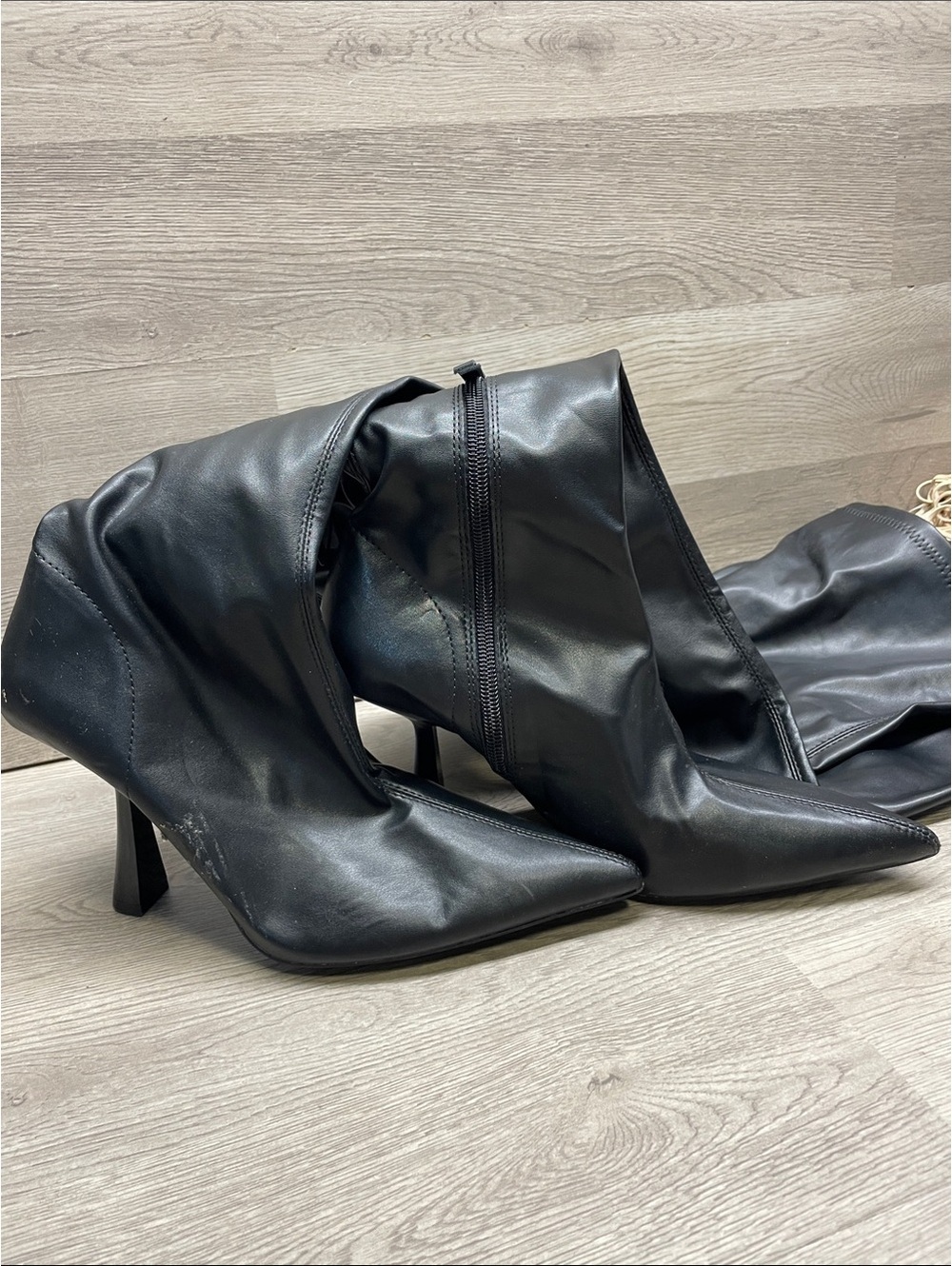 Zara Black Over-the-Knee Pointed Stiletto Boots with Side Zip #1472